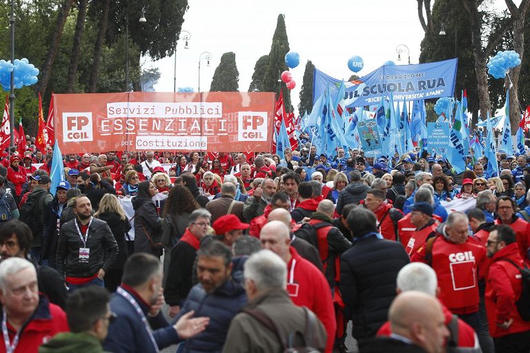 Participants in the national CGIL and UIL demonstration for health and safety in the workplace