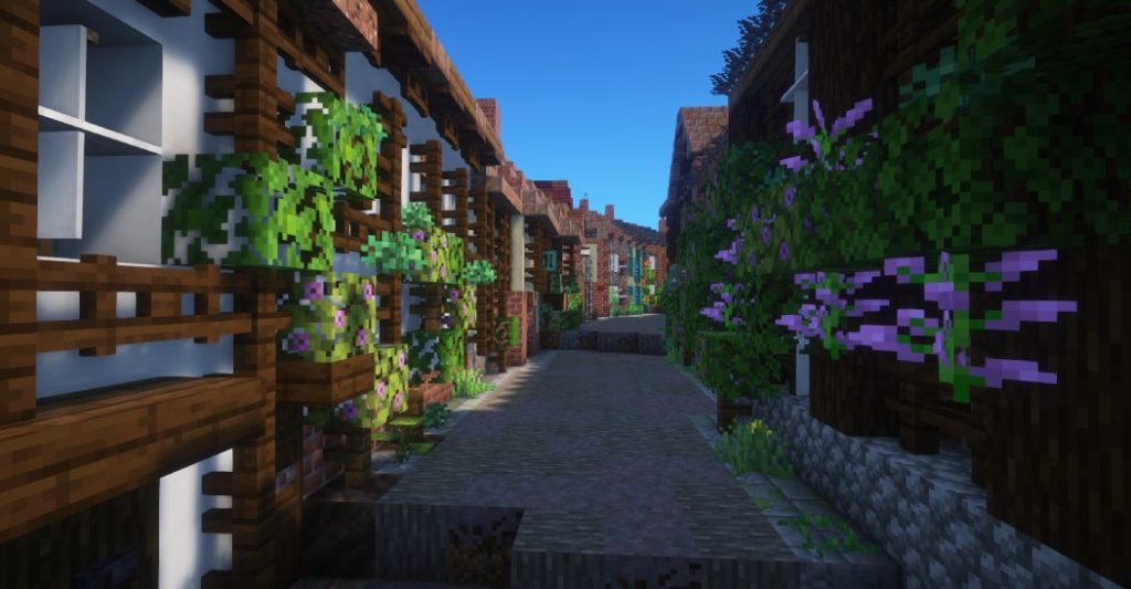 The main street of Gerberoy, reproduced in Minecraft.